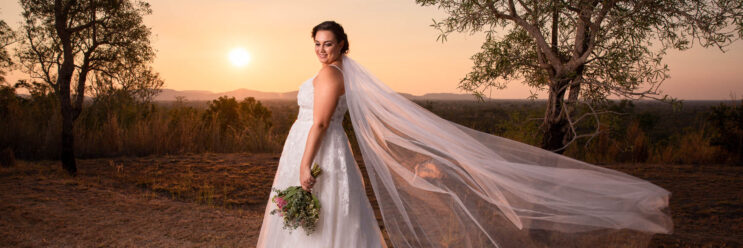 beautiful bride at sunset