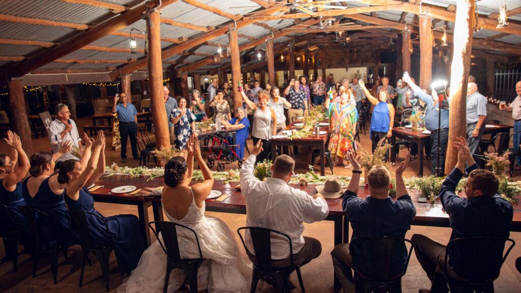 Wedding reception toasting the couple at the Bark Hutt Inn NT